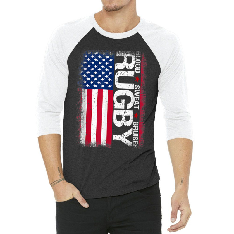 Usa Rugby American Flag Distressed Rugby 4th Of July Gift 3/4 Sleeve Shirt | Artistshot