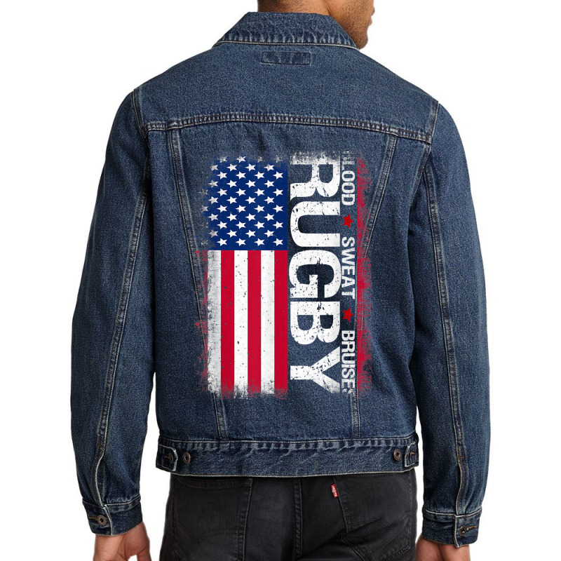 Usa Rugby American Flag Distressed Rugby 4th Of July Gift Men Denim Jacket | Artistshot