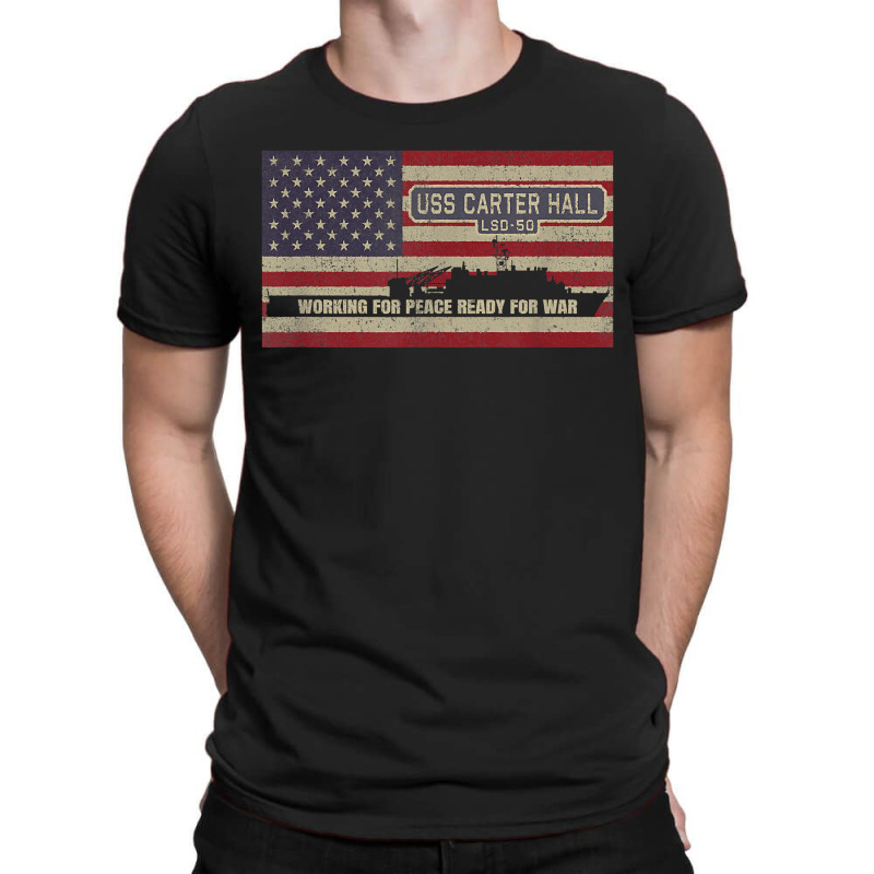 Uss Carter Hall Lsd-50 Dock Landing Ship American Flag T-shirt | Artistshot