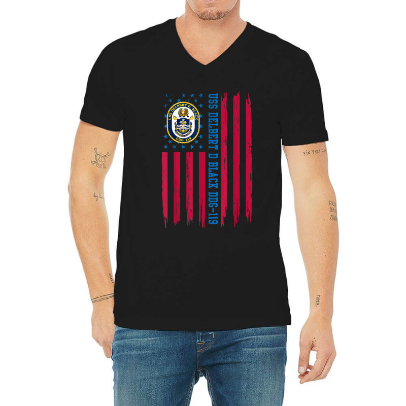 Uss Delbert D Black Ddg-119 American Flag Destroyer Ship V-neck Tee | Artistshot