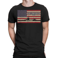 Uss Long Beach Cgn-9 Guided Missile Cruiser American Flag T-shirt | Artistshot