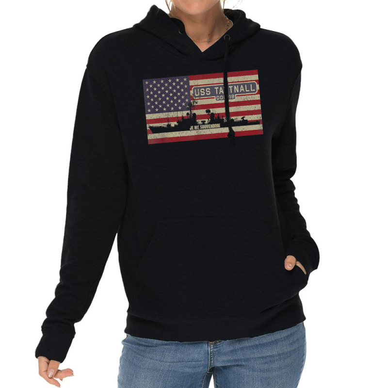 Uss Tattnall Ddg-19 Destroyer Ship Usa American Flag Lightweight Hoodie | Artistshot