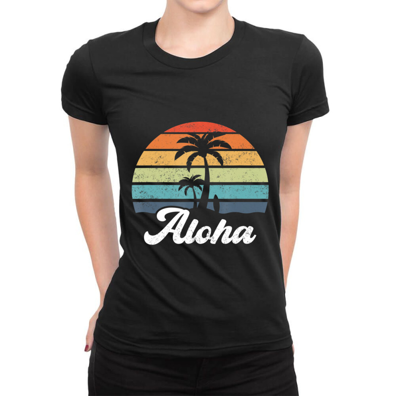 Aloha Hawaii Hawaiian Island Palm Beach Surfboard Surf Ladies Fitted T-Shirt by cm-arts | Artistshot