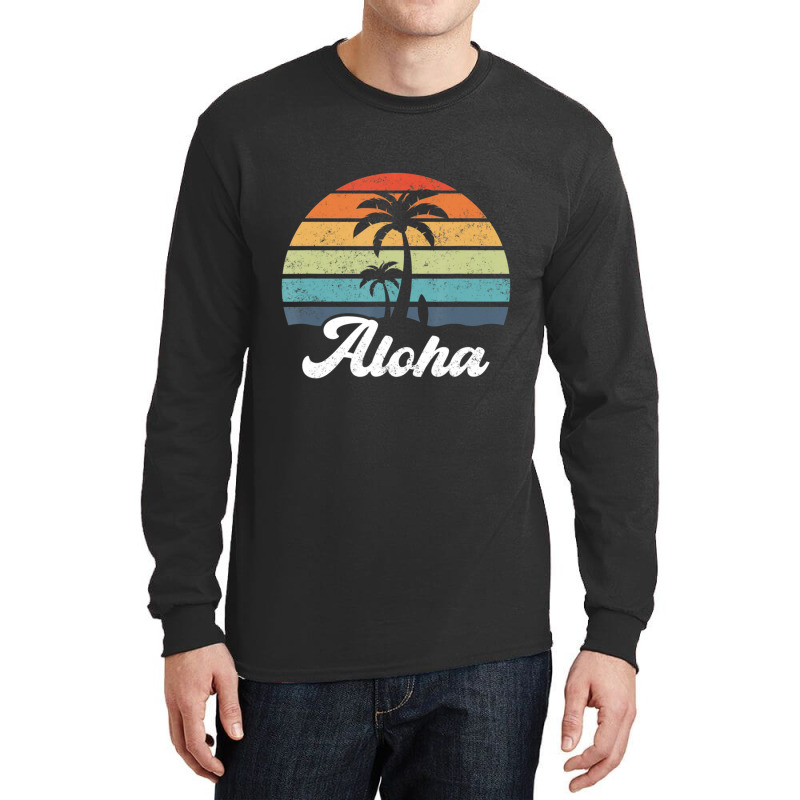 Aloha Hawaii Hawaiian Island Palm Beach Surfboard Surf Long Sleeve Shirts by cm-arts | Artistshot