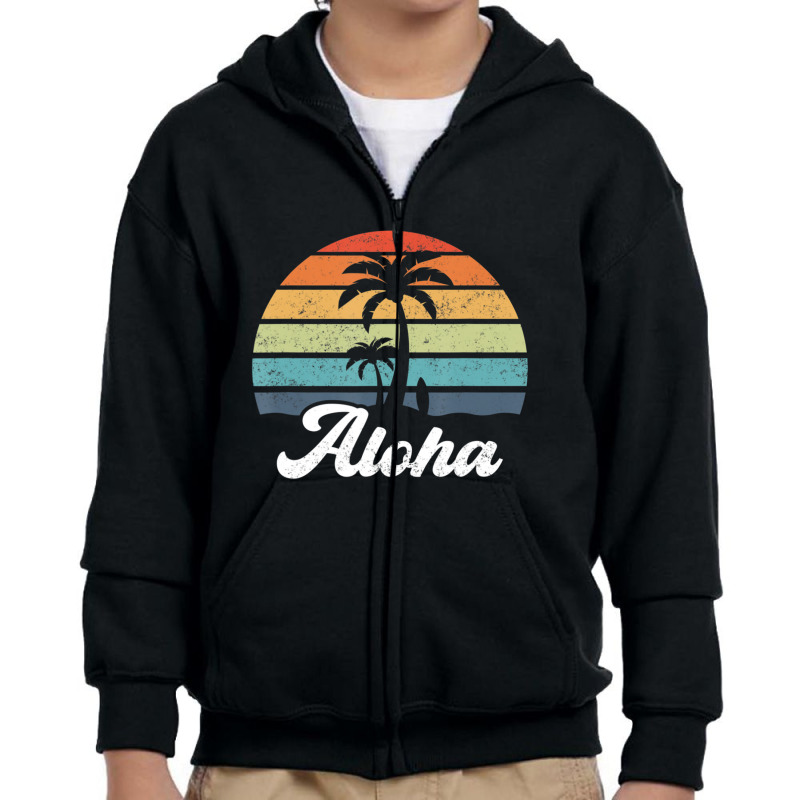 Aloha Hawaii Hawaiian Island Palm Beach Surfboard Surf Youth Zipper Hoodie by cm-arts | Artistshot