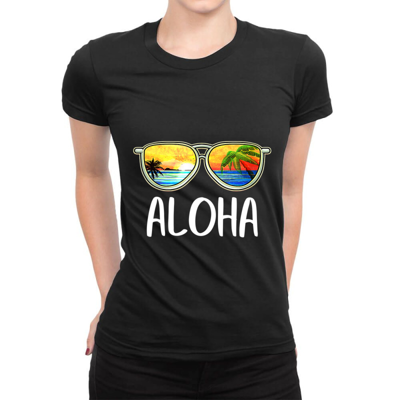 Aloha Hawaii Hawaiian Island Sunglasses Palm Trees Beach Ladies Fitted T-Shirt by cm-arts | Artistshot