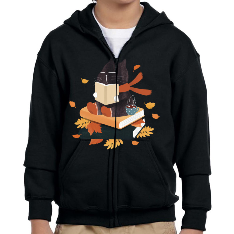 Autumn Book Cat Youth Zipper Hoodie | Artistshot