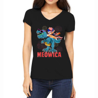 4h Of July Meowica Ca Riding Rex Dinosaur Usa Flag Boys Women's V-neck T-shirt | Artistshot