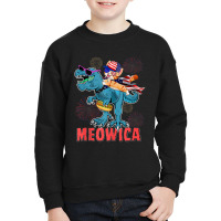 4h Of July Meowica Ca Riding Rex Dinosaur Usa Flag Boys Youth Sweatshirt | Artistshot