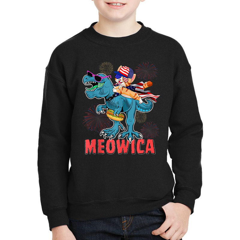 4h Of July Meowica Ca Riding Rex Dinosaur Usa Flag Boys Youth Sweatshirt by cm-arts | Artistshot