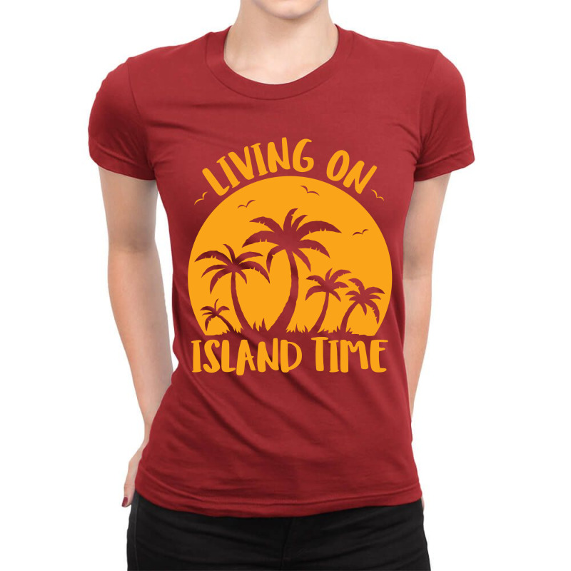 Living On Island Time Palm Trees And Sunset Ladies Fitted T-Shirt by fizzgig | Artistshot