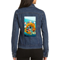 Play Dragon With Duck Tales Friends Ladies Denim Jacket | Artistshot