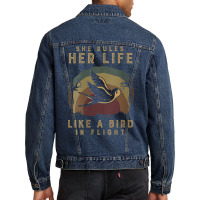 Womens Motivational Quote She Rules Her Life Like A Bird In Flight V N Men Denim Jacket | Artistshot