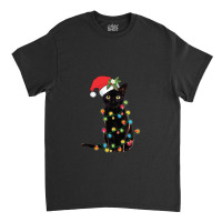 Black Santa Cat Tangled Up In Lights Christmas Santa Illustration Classic T-shirt | Artistshot