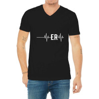 Emergency Medicine Physician Nurse Gift Er Heartbeat Long Sleeve T Shi V-neck Tee | Artistshot