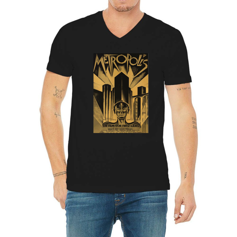 Metropolis Fritz Lang 1926 Vintage Movie Poster B&amp;w Classic V-Neck Tee by cm-arts | Artistshot