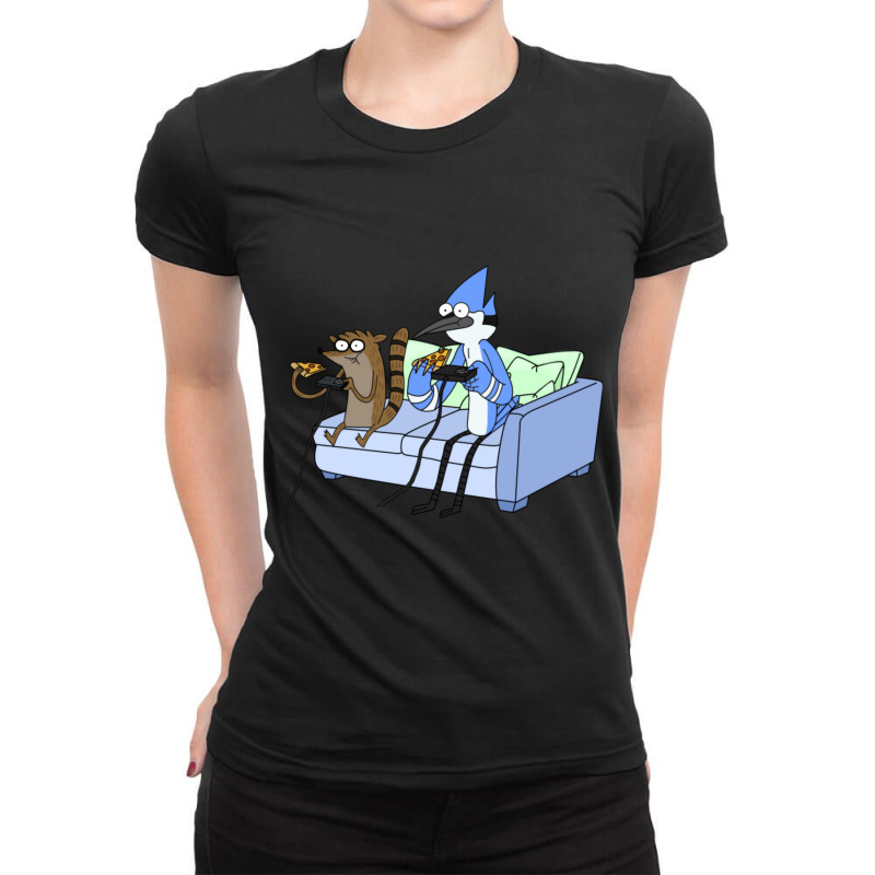 Mordecai And Rigby Pizza And Video Games Ladies Fitted T-Shirt by cm-arts | Artistshot