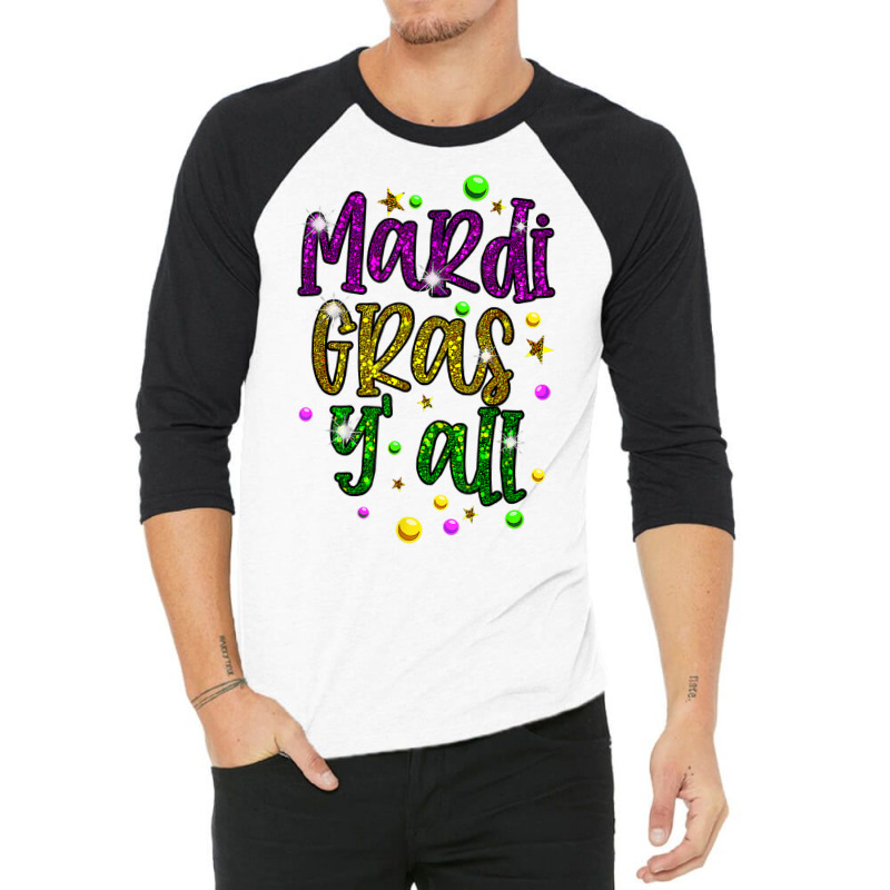 Mardi Gras Y'all Galveston Fun Cute Beads And Mask T Shirt 3/4 Sleeve Shirt by cm-arts | Artistshot