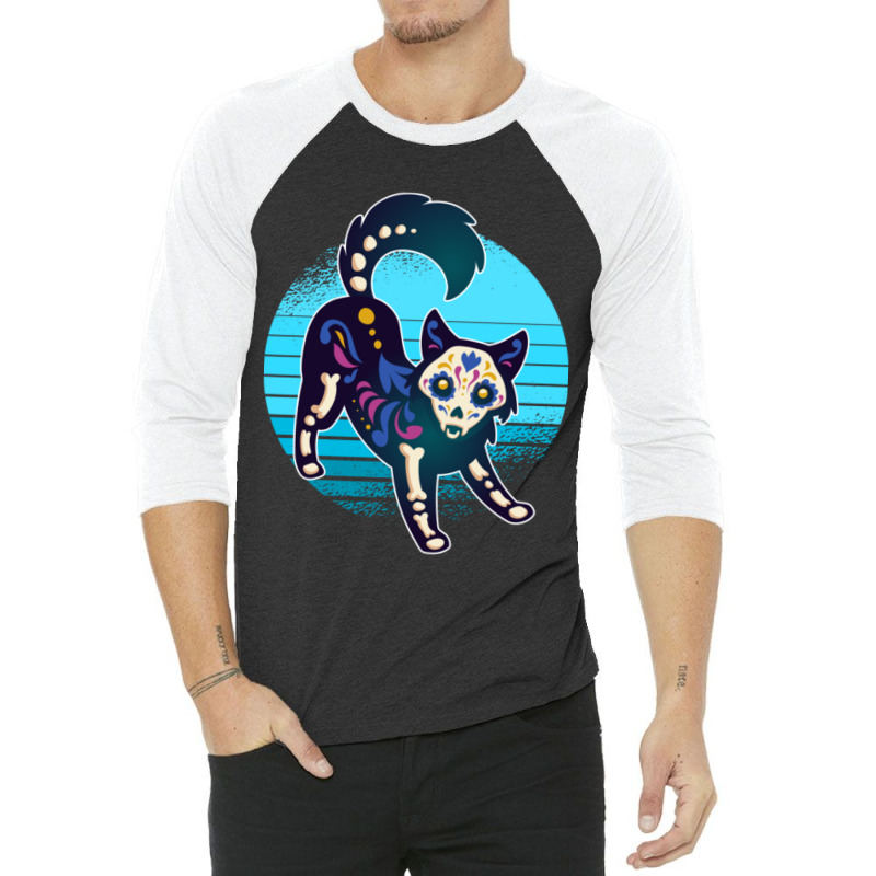 Sugar Skull Cat 3/4 Sleeve Shirt by atereabag | Artistshot