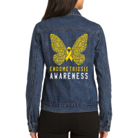 Butterfly Endometriosis Awareness Month Endo Support Ribbon Ladies Denim Jacket | Artistshot