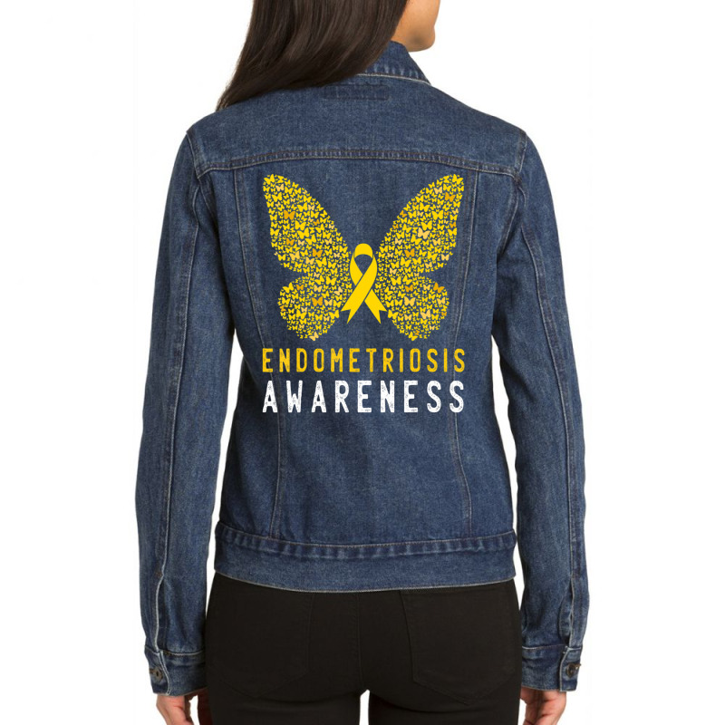 Butterfly Endometriosis Awareness Month Endo Support Ribbon Ladies Denim Jacket by Kenlofu52 | Artistshot