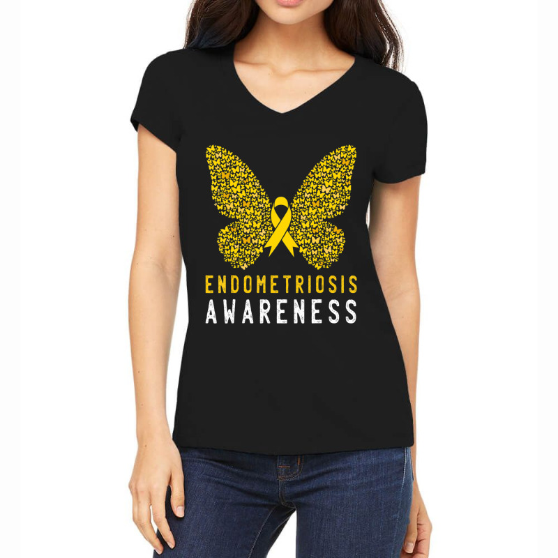 Butterfly Endometriosis Awareness Month Endo Support Ribbon Women's V-Neck T-Shirt by Kenlofu52 | Artistshot