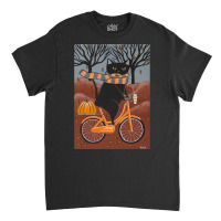 Black Cat Autumn Bicycle Ride Classic T-shirt | Artistshot