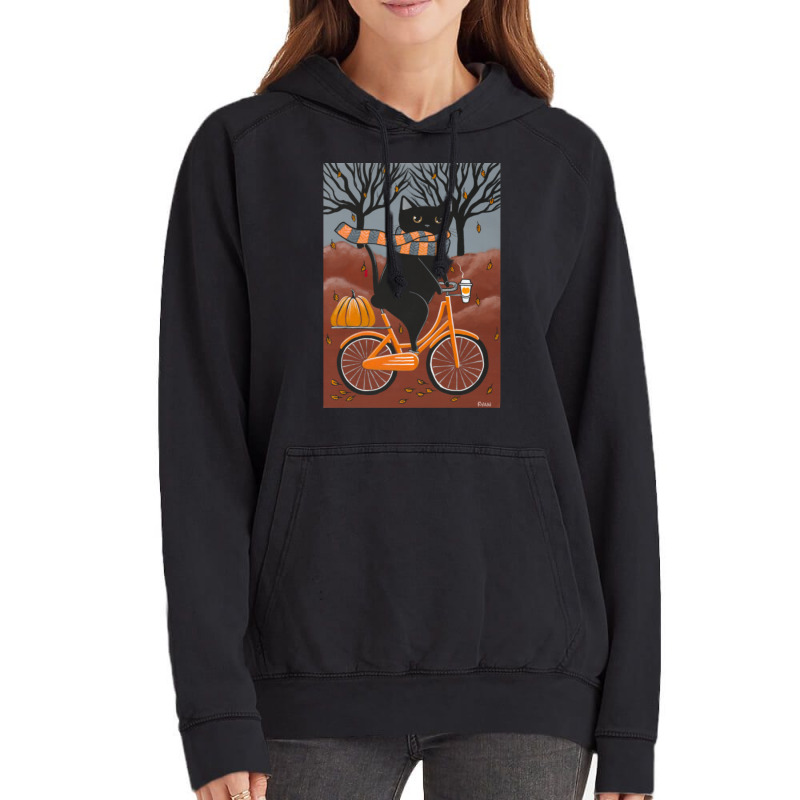 Black Cat Autumn Bicycle Ride Vintage Hoodie by cm-arts | Artistshot