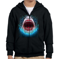 Great White Shark Open Mouth Teeth Beach Ocean Animal Youth Zipper Hoodie | Artistshot