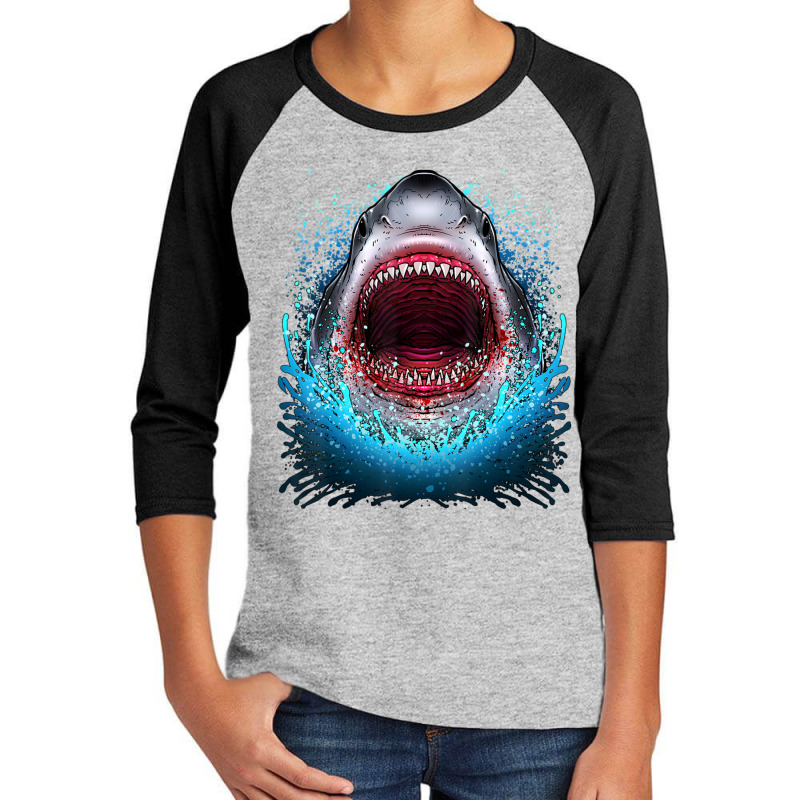 Great White Shark Open Mouth Teeth Beach Ocean Animal Youth 3/4 Sleeve by Kanmopsuk45 | Artistshot