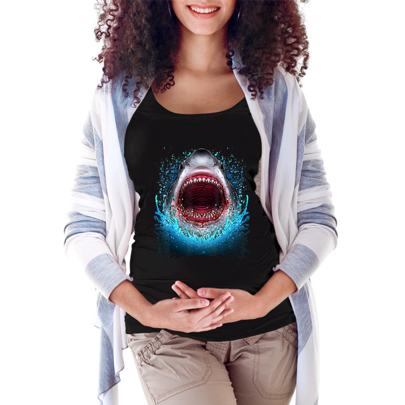 Great White Shark Open Mouth Teeth Beach Ocean Animal Maternity Scoop Neck T-shirt by Kanmopsuk45 | Artistshot