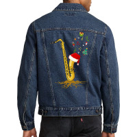 Saxophone Chrismas Tree, Merry Christmas Saxophone, Saxophone Chrismas Men Denim Jacket | Artistshot