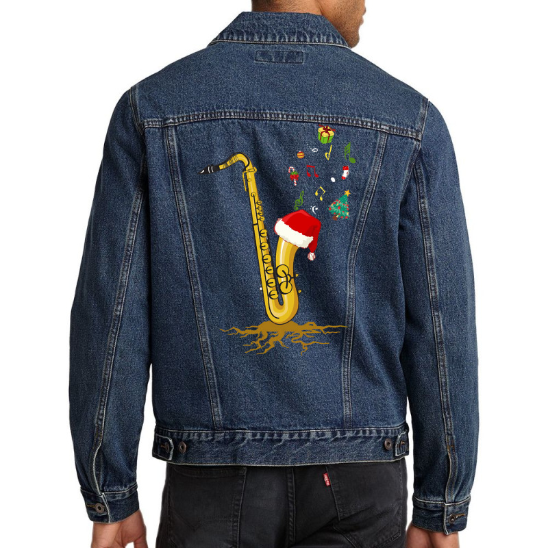 Saxophone Chrismas Tree, Merry Christmas Saxophone, Saxophone Chrismas Men Denim Jacket | Artistshot