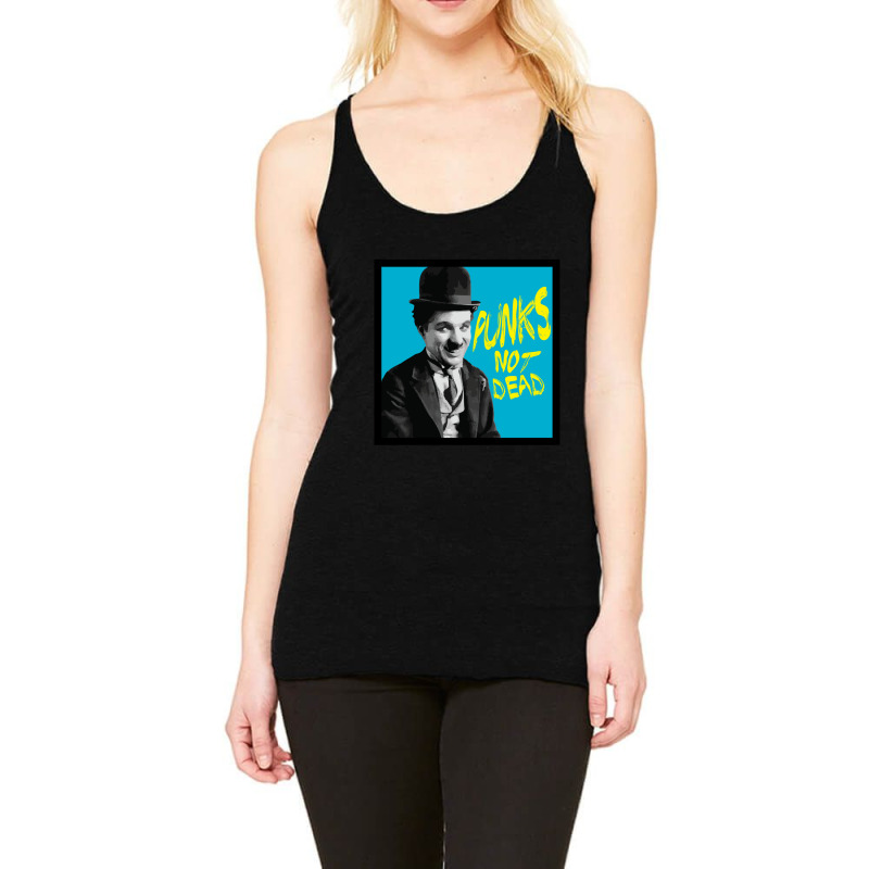 Punks Not Dead Charlie Chaplin Typographic Illustration 1 Racerback Tank by cm-arts | Artistshot