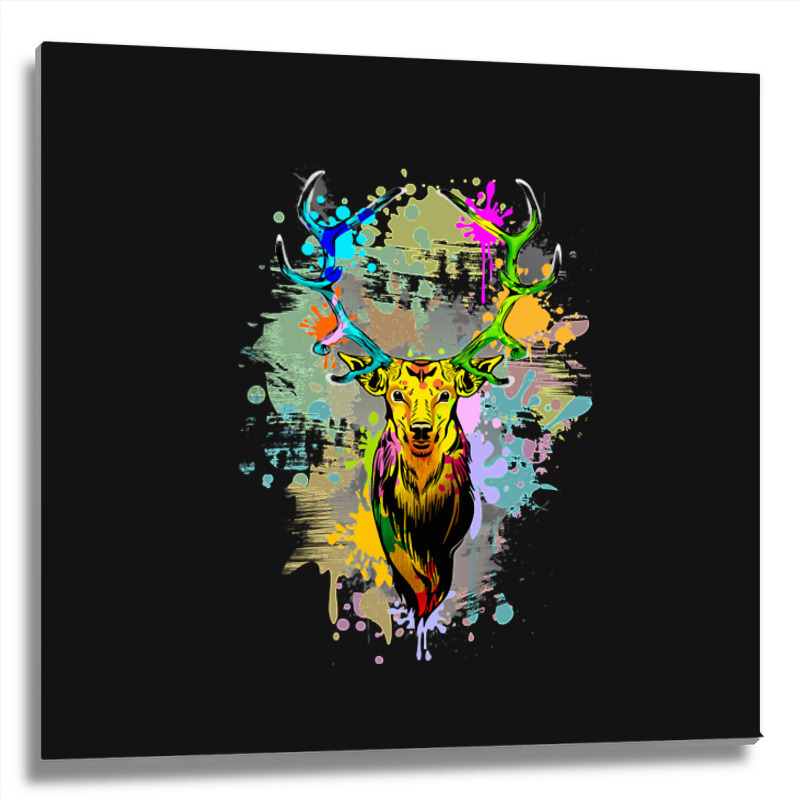 Deer Popart Dripping Paint, Deer Pop Art, Dripping Paint, Deer Drippin Metal Print Square | Artistshot