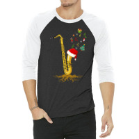 Saxophone Chrismas Tree, Merry Christmas Saxophone, Saxophone Chrismas 3/4 Sleeve Shirt | Artistshot