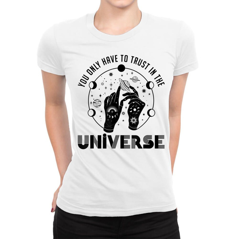 Trust In Universe Crystal Divination Ball Tarot Cards Witch T Shirt Ladies Fitted T-Shirt by cm-arts | Artistshot