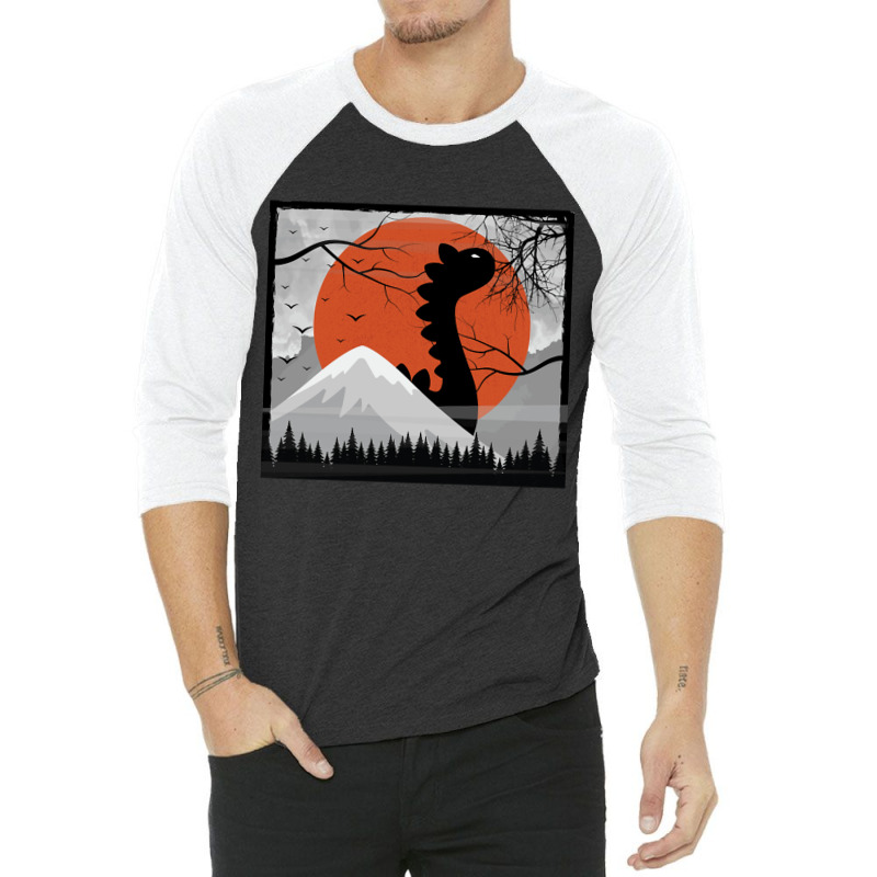 Black Dinosaur Under The Sun, Black Dinosaur, The Sun, Black Dinosaur  3/4 Sleeve Shirt | Artistshot