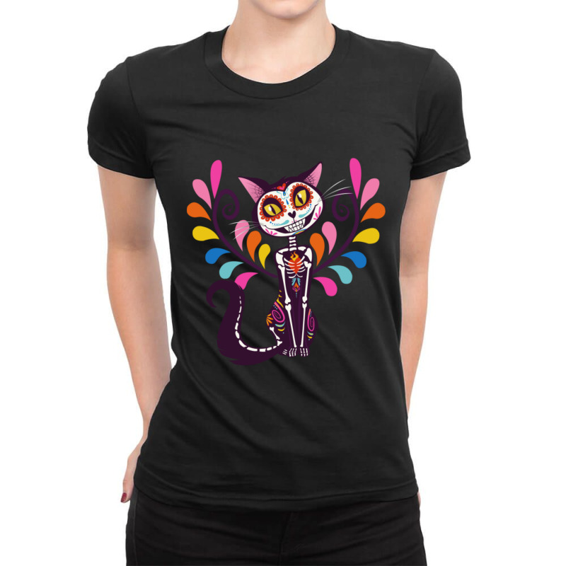 The Day Of The Dead Colored Cat Ladies Fitted T-Shirt by atereabag | Artistshot