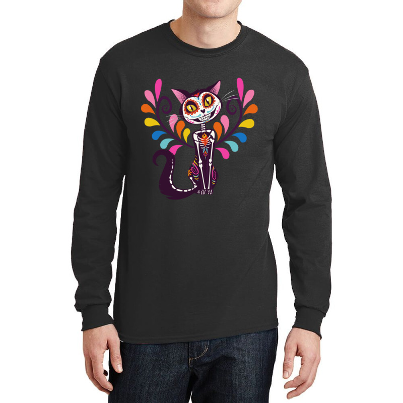 The Day Of The Dead Colored Cat Long Sleeve Shirts by atereabag | Artistshot