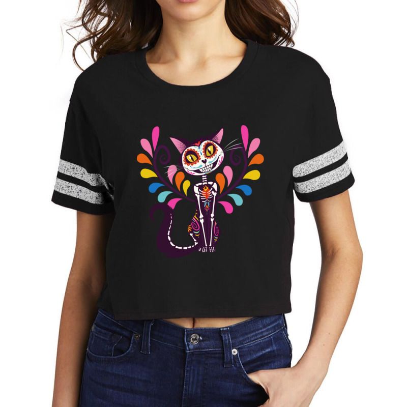 The Day Of The Dead Colored Cat Scorecard Crop Tee by atereabag | Artistshot