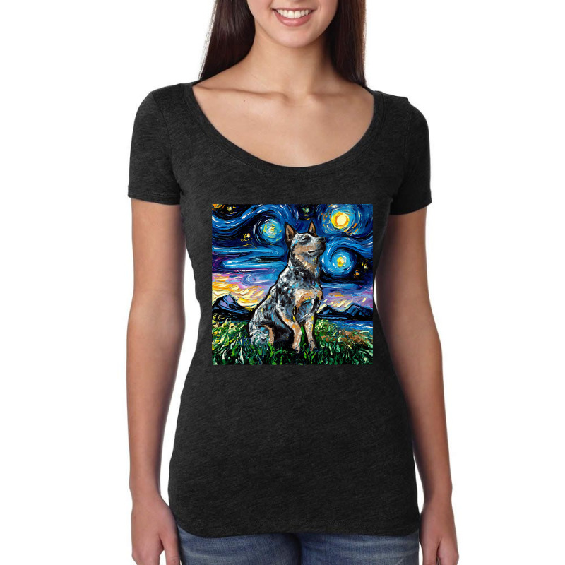 Blue Heeler Night, Blue Heeler Night Vintage, Australian Cattle Dog, B Women's Triblend Scoop T-shirt by SHOPTTTTR5 | Artistshot