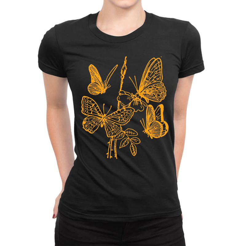 Butterfly Pattern Gold, Butterfly Gold, Butterfly Pattern, Vintage, Bu Ladies Fitted T-Shirt by SHOPTTTTR5 | Artistshot