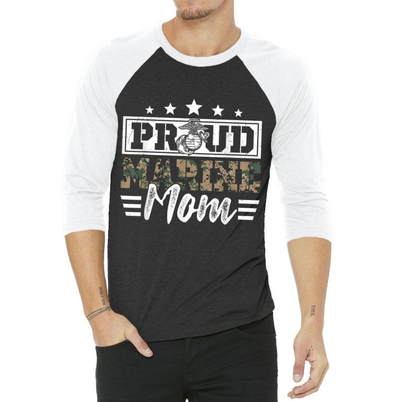 Proud Marine Military Veteran Mom Mama Mommy Mother's Day T Shirt 3/4 Sleeve Shirt by cm-arts | Artistshot