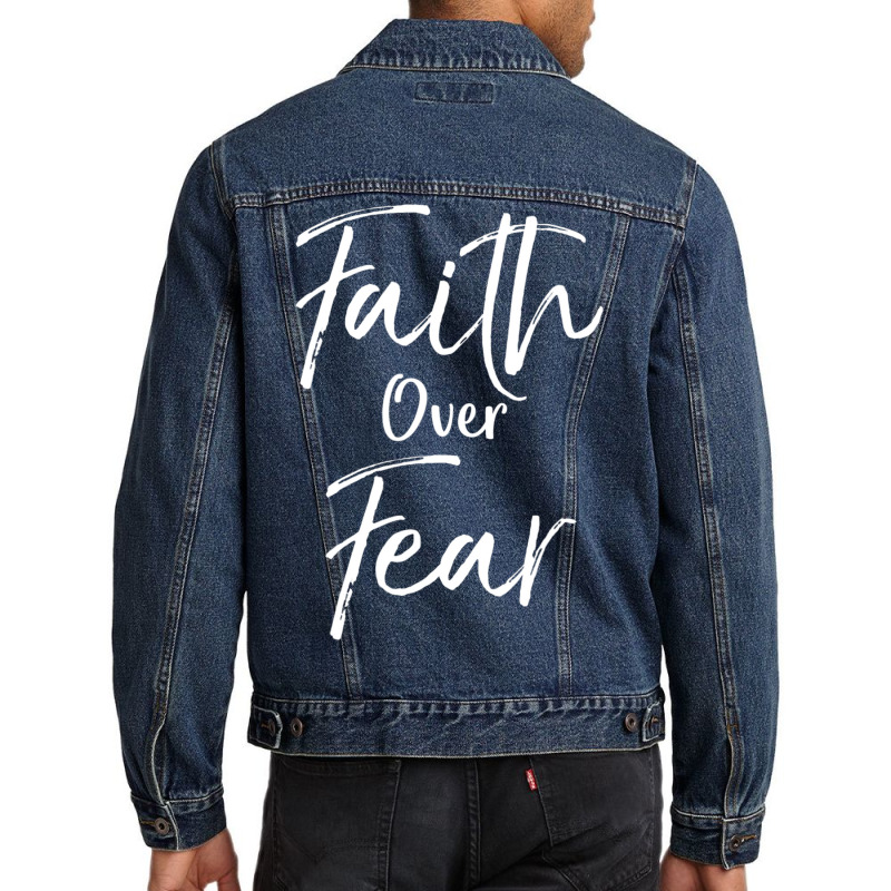 Cute Christian Worship Gift Men's Faith Over Fear Men Denim Jacket | Artistshot