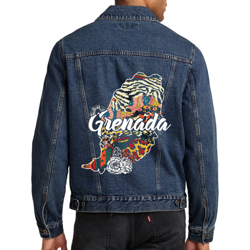 Grenada Map For Dark Men Denim Jacket | Artistshot