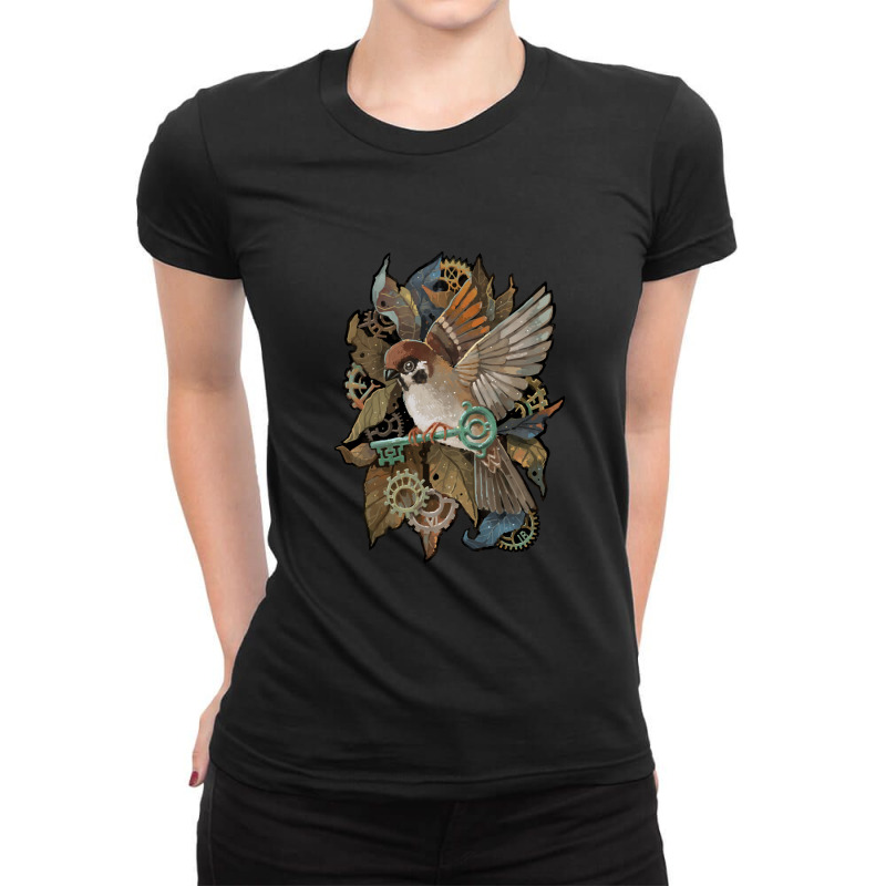 Clockwork Sparrow 1 Ladies Fitted T-Shirt by cm-arts | Artistshot