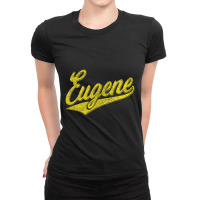 Eugene Oregon Flag Sports Baseball Script Jersey Swoosh Ladies Fitted T-shirt | Artistshot