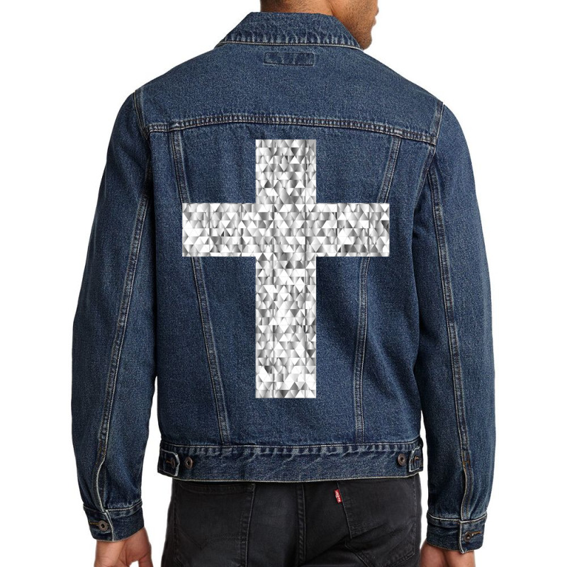 Diamond Cross Gemstone Crucifix Christianity Jesus Men Denim Jacket | Artistshot