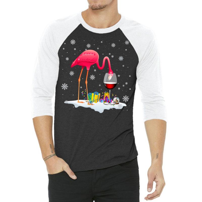 Flamingo Tropical Funny Pink Flamingo Drink Wine On Christmas Xmas 497 3/4 Sleeve Shirt by coolquirrell | Artistshot